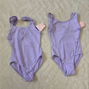 2 Danskin Lilac Purple Bodysuits / Danskin Lilac Leotards Rhinestone Bling Heart